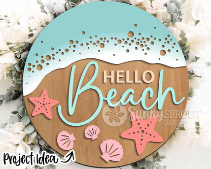 Beach Theme Sign Bundle 2, Round door hanger svg, Glowforge laser file, Cricut, Front door welcome sign, Ocean decor svg