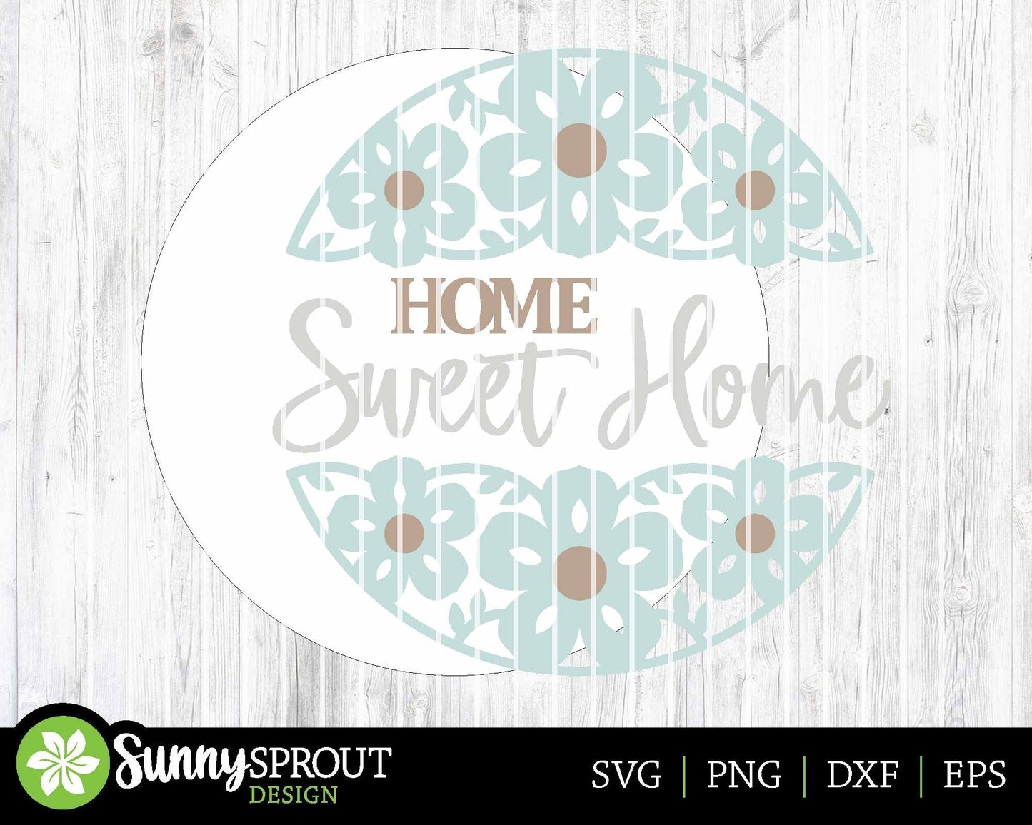 Home Sweet Home Flower Pattern Sign, Digital Download, SVG Laser Cut File, Cricut, Spring Summer Floral Round Door Hanger Design