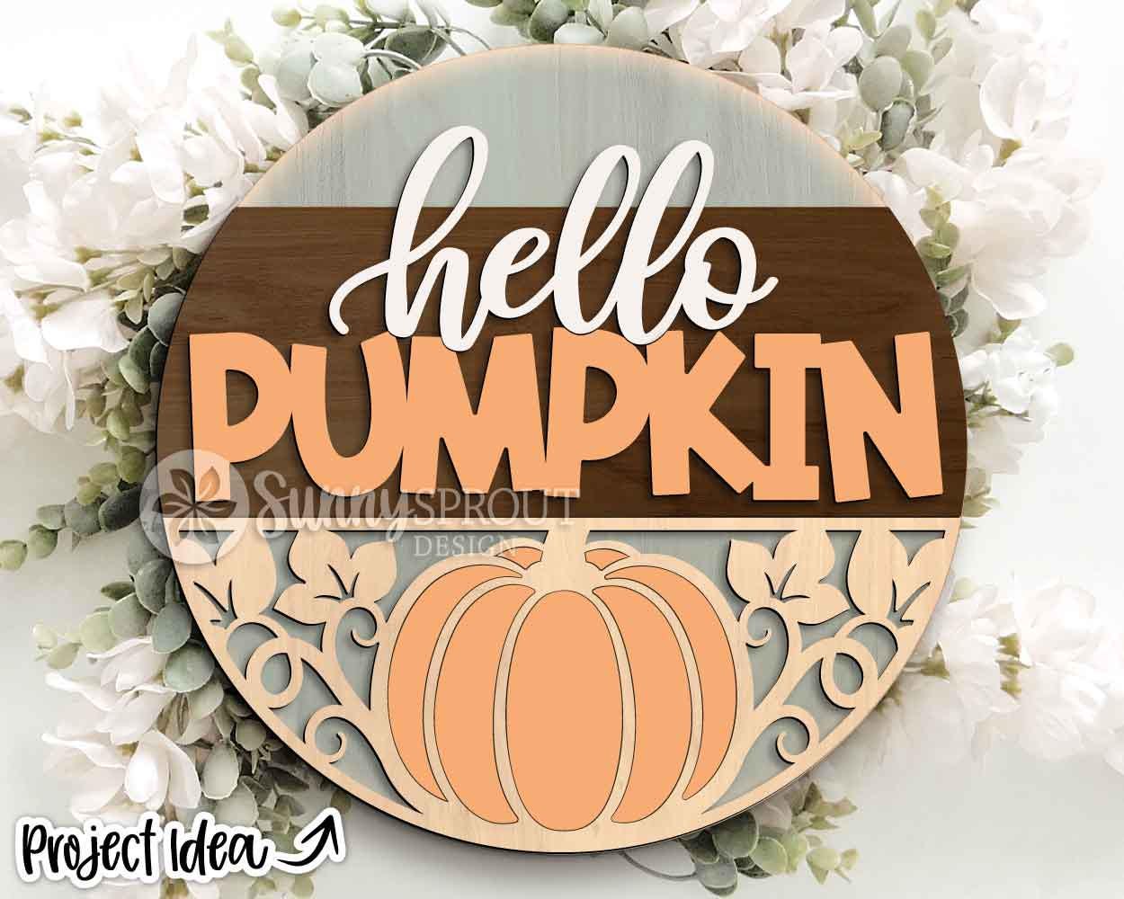 Hello Pumpkin Sign, Digital Download, SVG Laser Cut File, Cricut, Fall Round Door Hanger Design