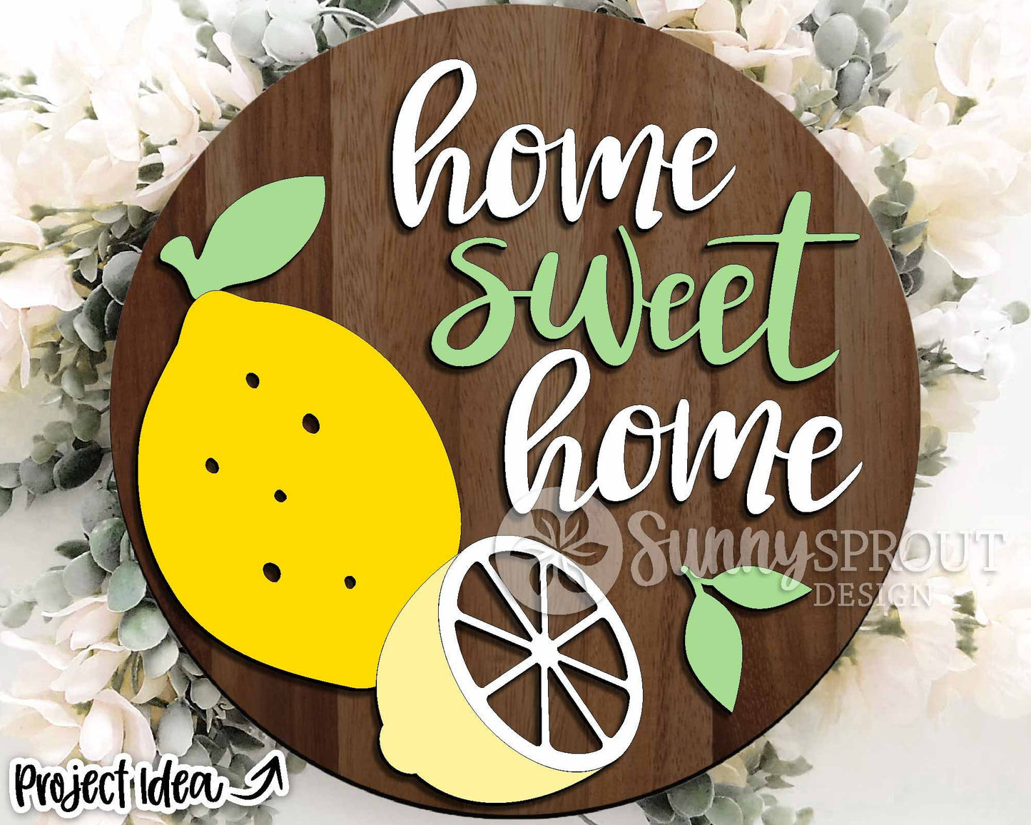 Home Sweet Home Lemon Sign, Digital Download, SVG Laser Cut File, Cricut, Summer Round Door Hanger Design