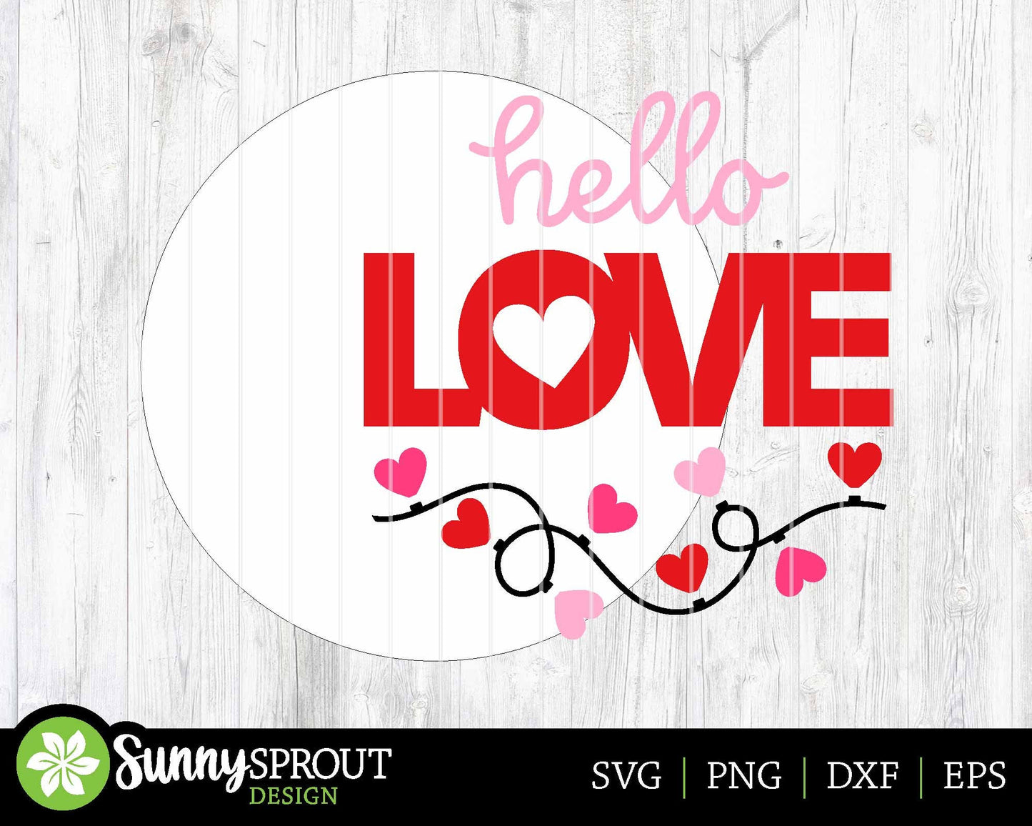 Hello Love Heart String Light Welcome Sign, Digital Download, SVG Laser Cut File, Cricut, Round Door Hanger Design, Valentine's Day Decor