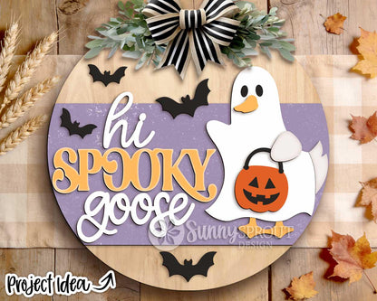Hi Spooky Goose Sign, Digital Download, SVG Laser Cut File, Cricut, Round Halloween Welcome Door Hanger Design