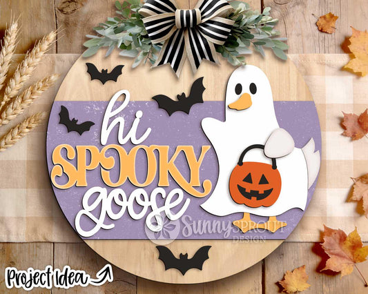 Hi Spooky Goose Sign, Digital Download, SVG Laser Cut File, Cricut, Round Halloween Welcome Door Hanger Design