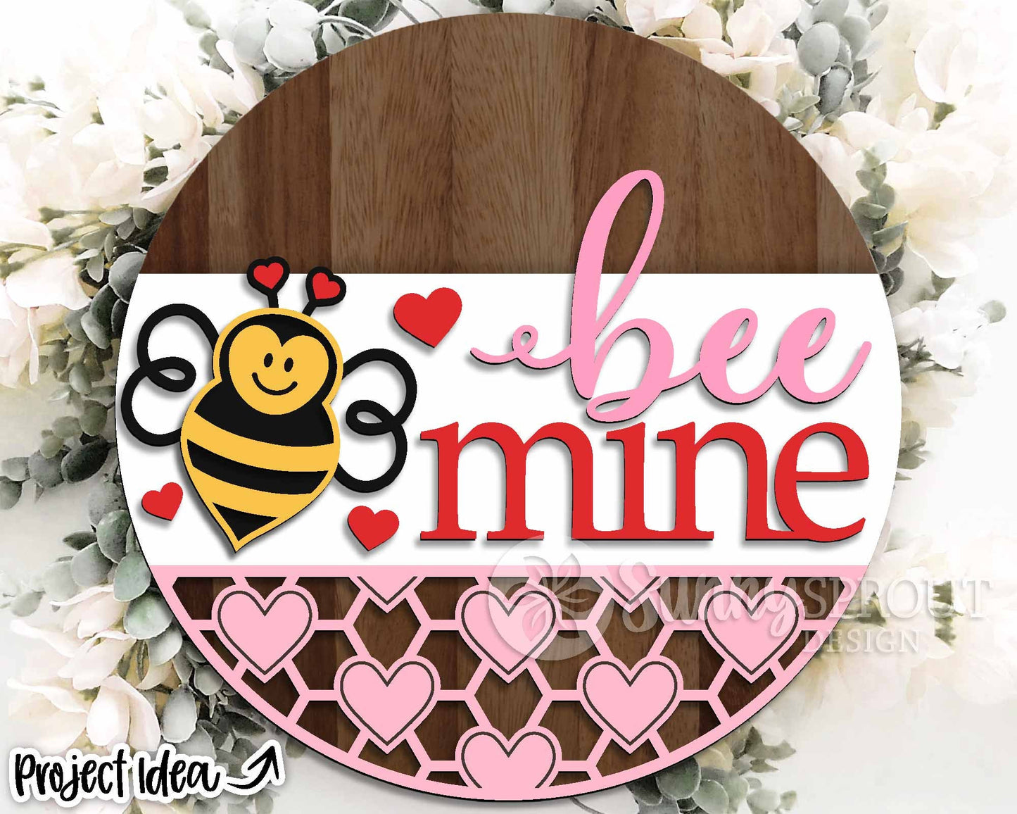 Bee Mine Honeycomb Heart Sign, Digital Download, SVG Laser Cut File, Cricut, Round Door Hanger Wall Art Design, Valentine's Day Decor