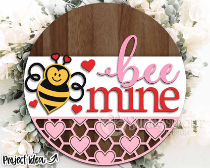 Bee Mine Honeycomb Heart Sign, Digital Download, SVG Laser Cut File, Cricut, Round Door Hanger Wall Art Design, Valentine's Day Decor