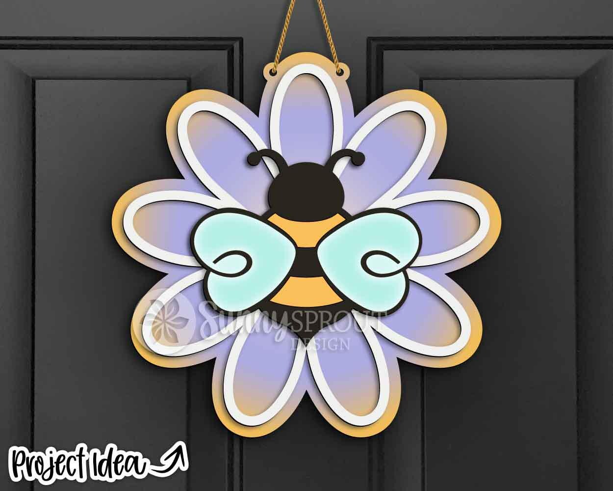 Bee and Flower Sign, Digital Download, SVG Laser Cut File, Cricut, Summer Door Hanger Wall Decor Design