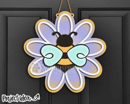 Bee and Flower Sign, Digital Download, SVG Laser Cut File, Cricut, Summer Door Hanger Wall Decor Design