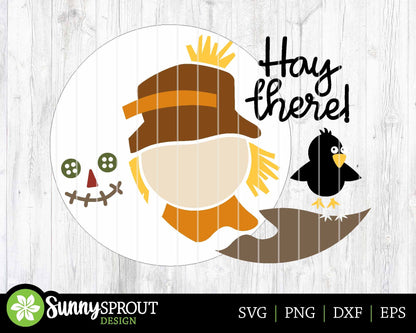 Hay There Scarecrow Sign, Digital Download, SVG Laser Cut File, Cricut, Round Fall Door Hanger Design, Farmhouse Decor