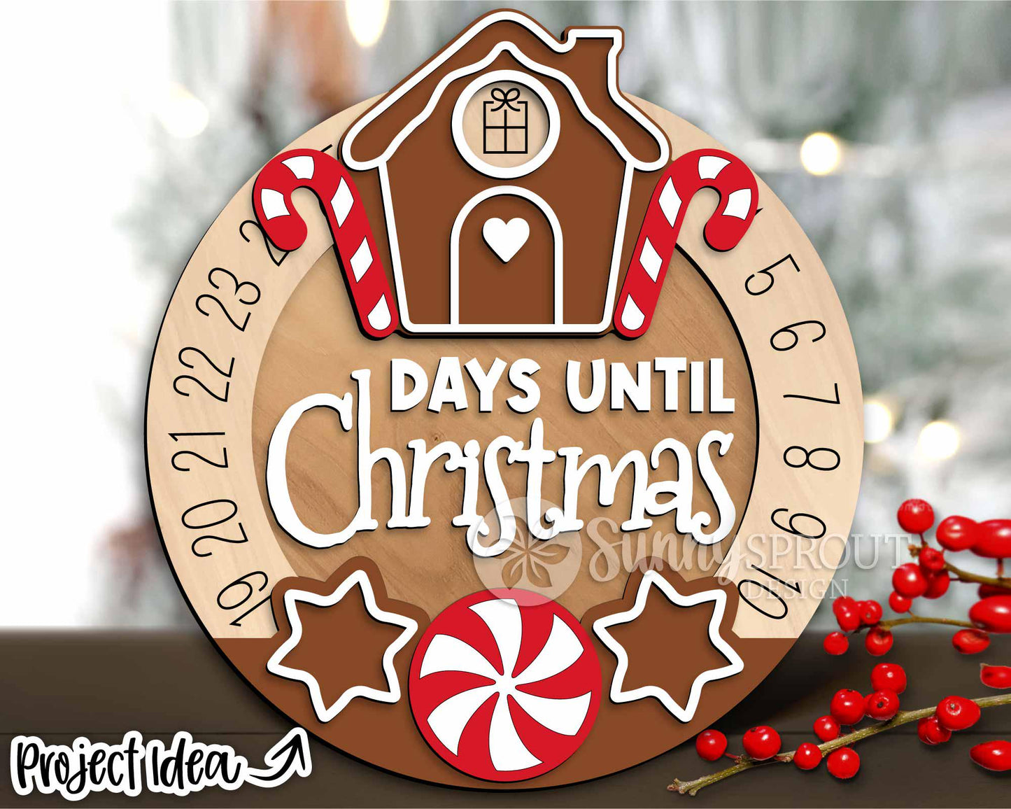 Days Until Christmas Gingerbread Countdown Sign, Digital Download, SVG Laser Cut File, Cricut, Round Door Hanger Design