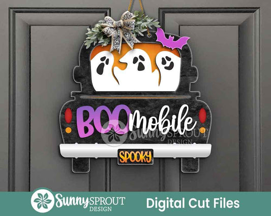 Boo-mobile Ghost Truck Sign, Digital Download, SVG Laser Cut File, Cricut, Farmhouse Halloween Door Hanger Design