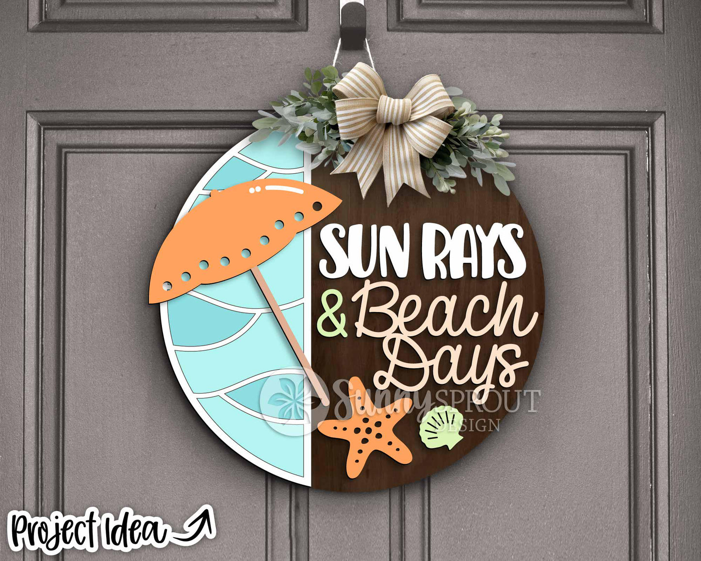 Sun Rays & Beach Days Sign, Digital download, SVG Laser cut file, Cricut, Round door hanger wall art design, Ocean coastal decor