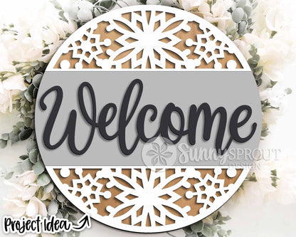 Winter Laser Sign Bundle, Round door hanger, Glowforge laser file, Cricut cut file, Holiday welcome sign svg, Let it Snow