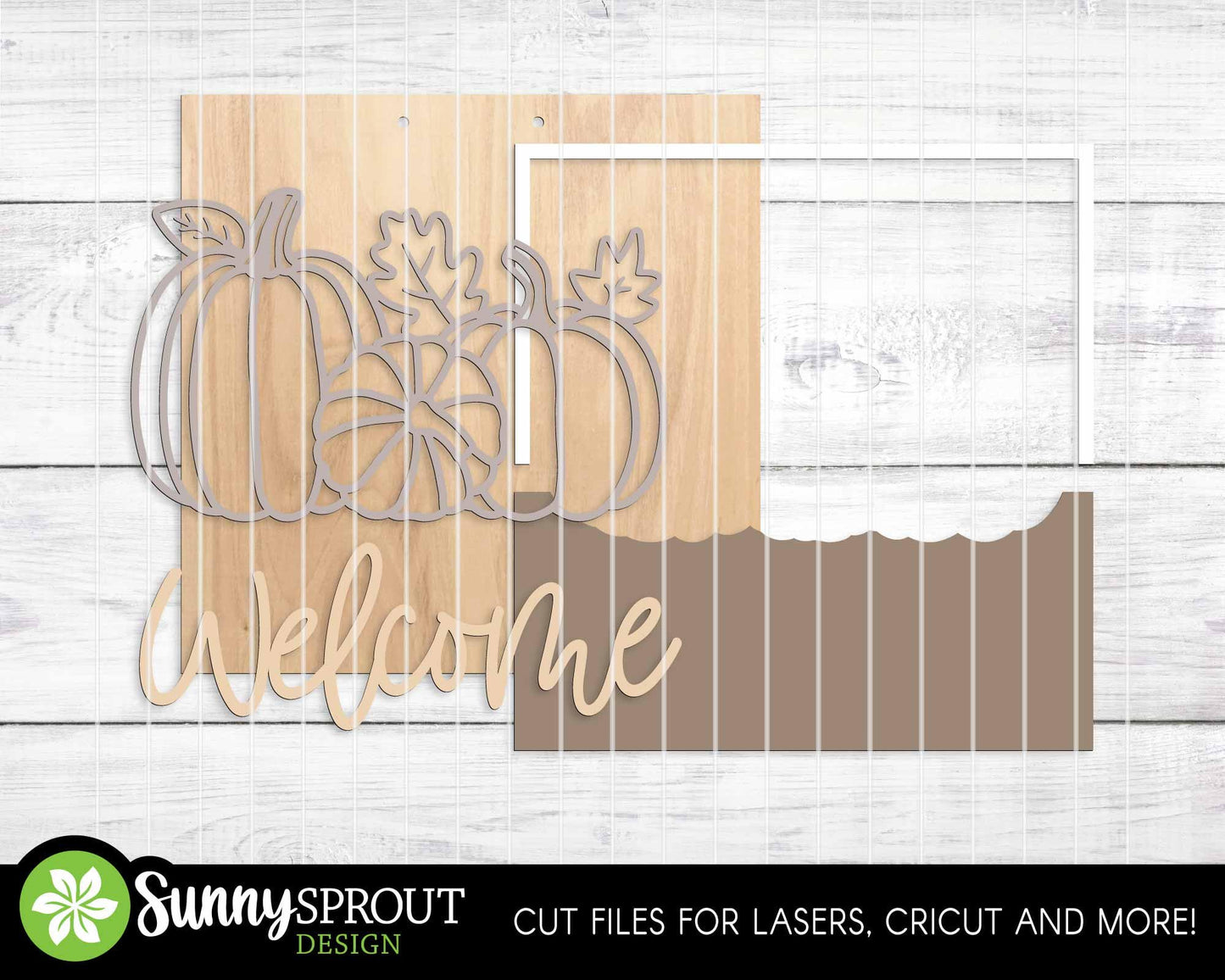Welcome Fall Pumpkin Outline Sign, Digital Download, SVG Laser Cut File, Cricut, Square Fall Door Hanger Design