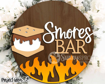 S'mores Bar Campfire Sign, Digital download, SVG Laser cut file, Cricut, Round door hanger design, Camping cabin outdoor decor