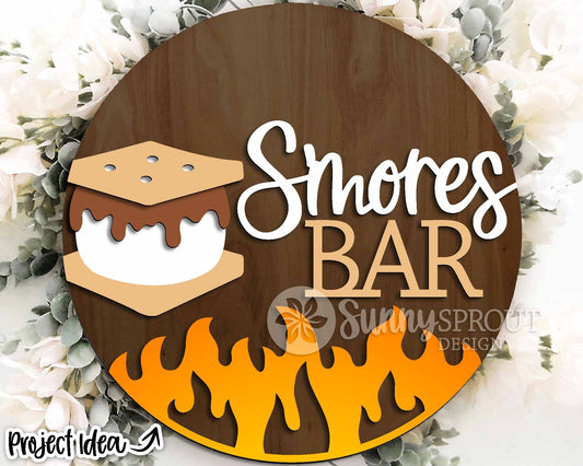 S'mores Bar Campfire Sign, Digital download, SVG Laser cut file, Cricut, Round door hanger design, Camping cabin outdoor decor