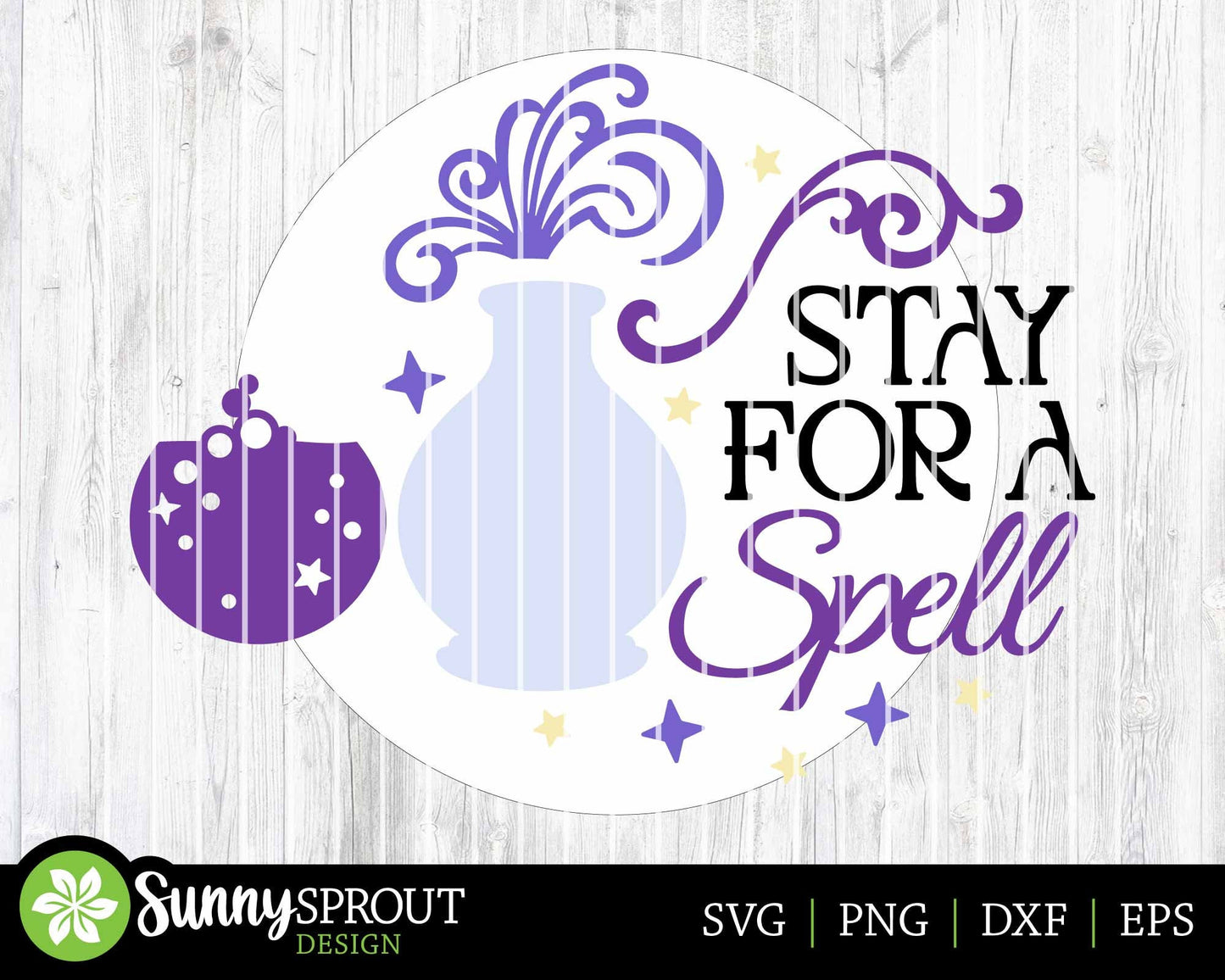 Stay For A Spell Witch Potion Sign, Digital Download, SVG Laser Cut File, Cricut, Round Halloween Door Hanger Design