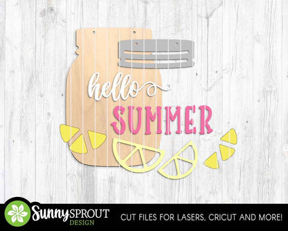 Summer Mason Jar Sign Bundle, Door hanger SVG, Glowforge laser cut file, Cricut, Summer wall decor sign svg