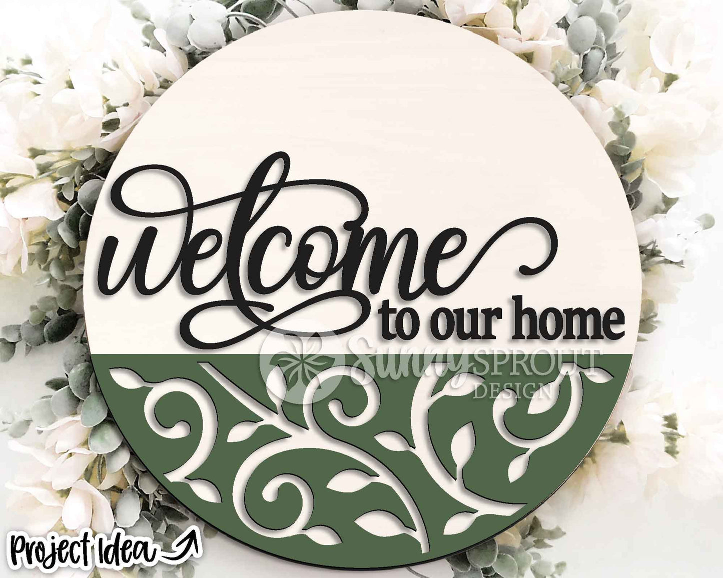 Welcome to Our Home Vines Sign, Digital Download, SVG Laser Cut File, Cricut, Modern Farmhouse Round Door Hanger Design