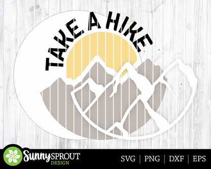 Take a Hike Mountain Sign, Digital download, SVG Laser cut file, Cricut, Round door hanger design, Camping cabin outdoor decor
