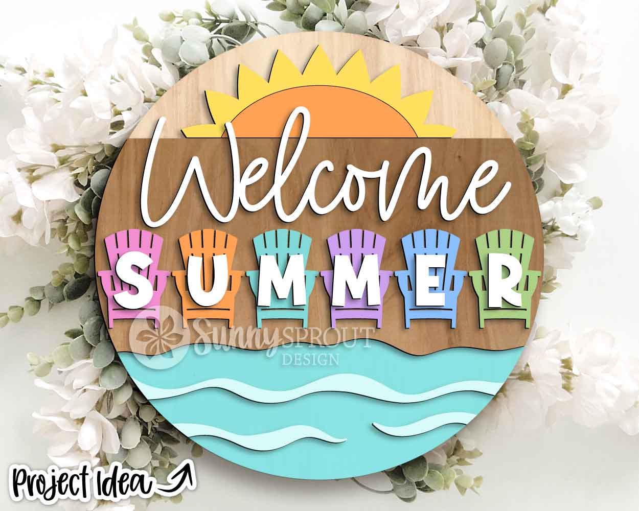 Welcome Summer Adirondack Chair Sign, Digital Download, SVG Laser Cut File, Cricut, Summer Beach Door Hanger Design