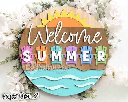 Welcome Summer Adirondack Chair Sign, Digital Download, SVG Laser Cut File, Cricut, Summer Beach Door Hanger Design