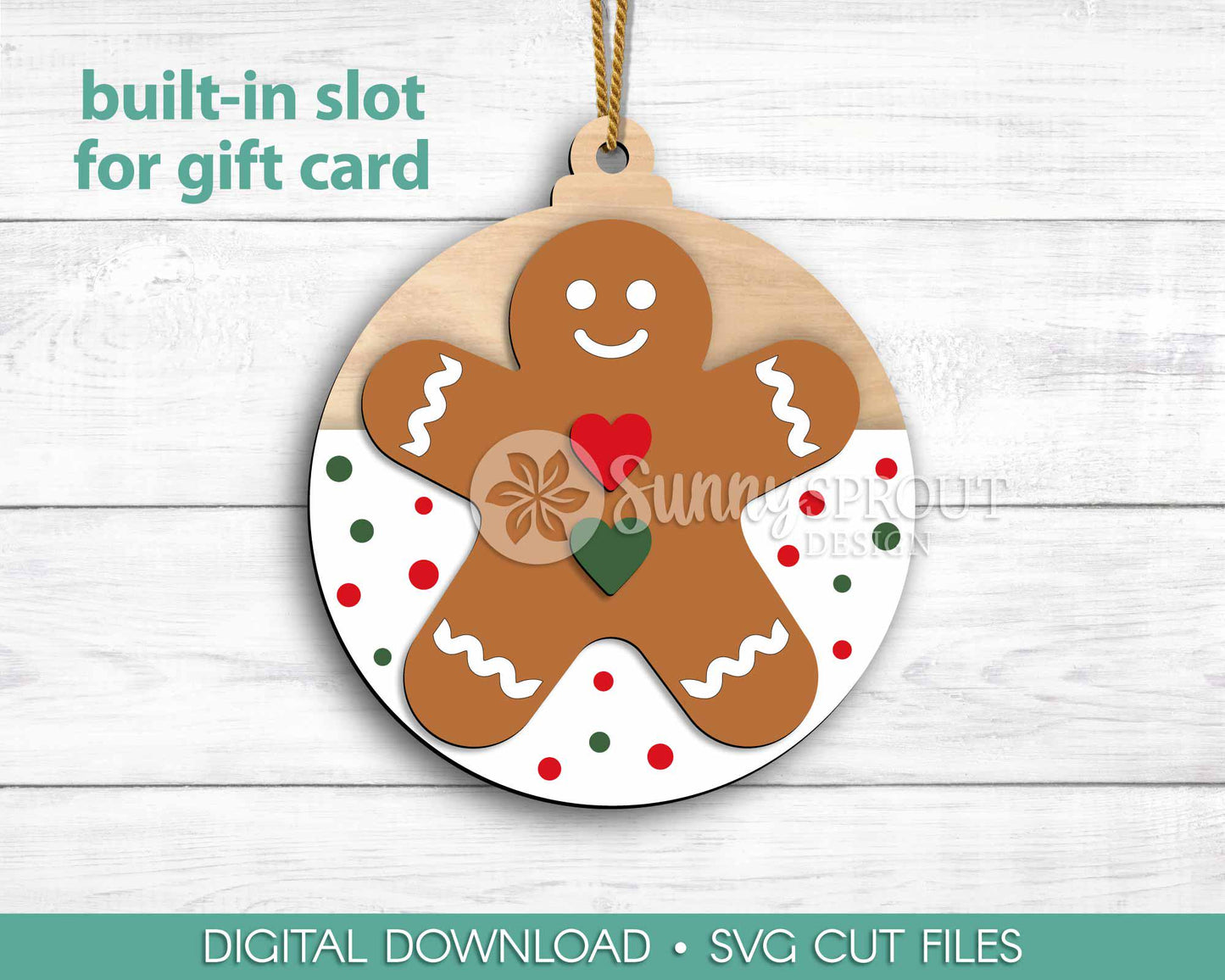 Gift Card Holder Gingerbread Ornament, Digital download, SVG laser cut file, Cricut, Christmas design