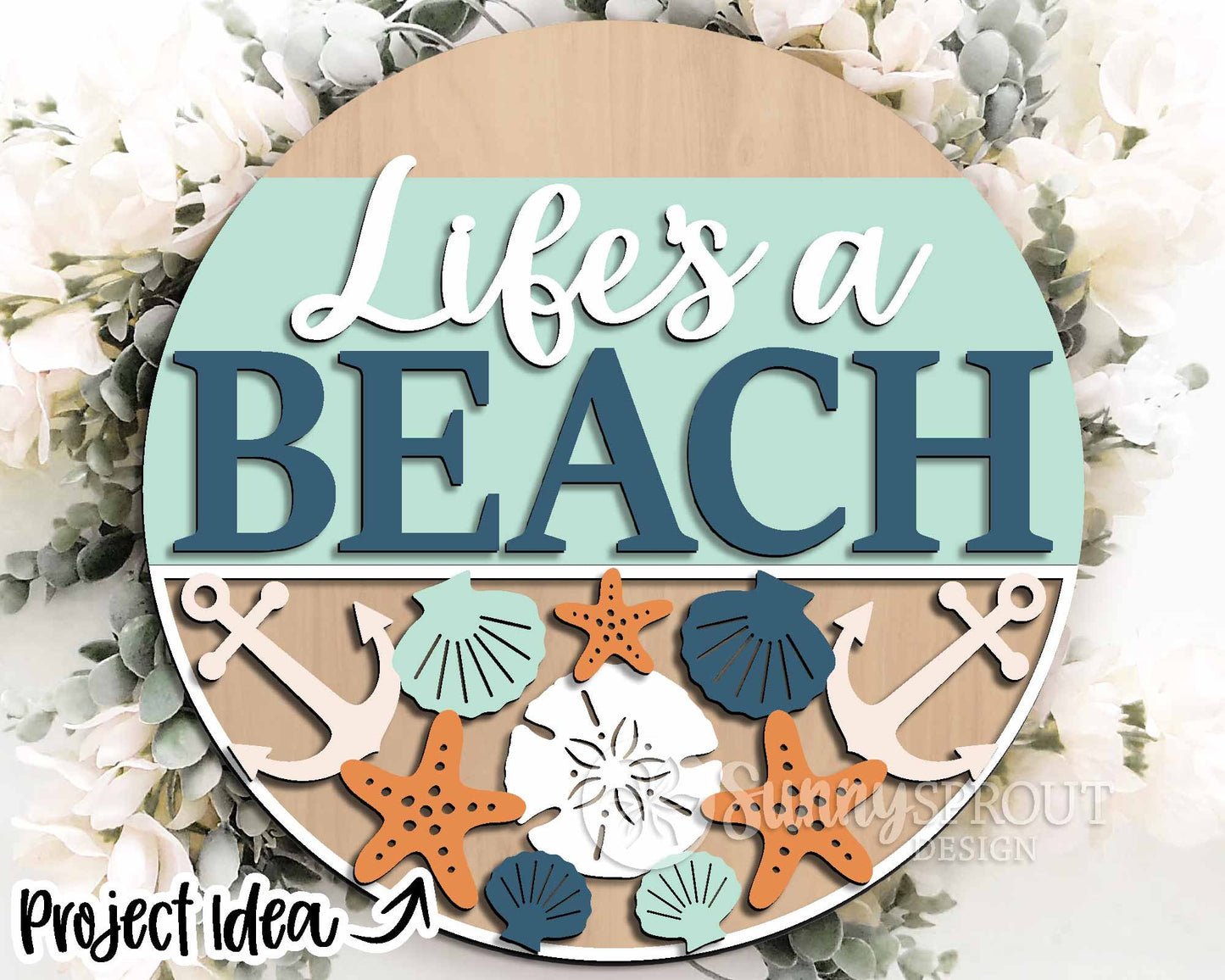 Beach Theme Sign Bundle 2, Round door hanger svg, Glowforge laser file, Cricut, Front door welcome sign, Ocean decor svg
