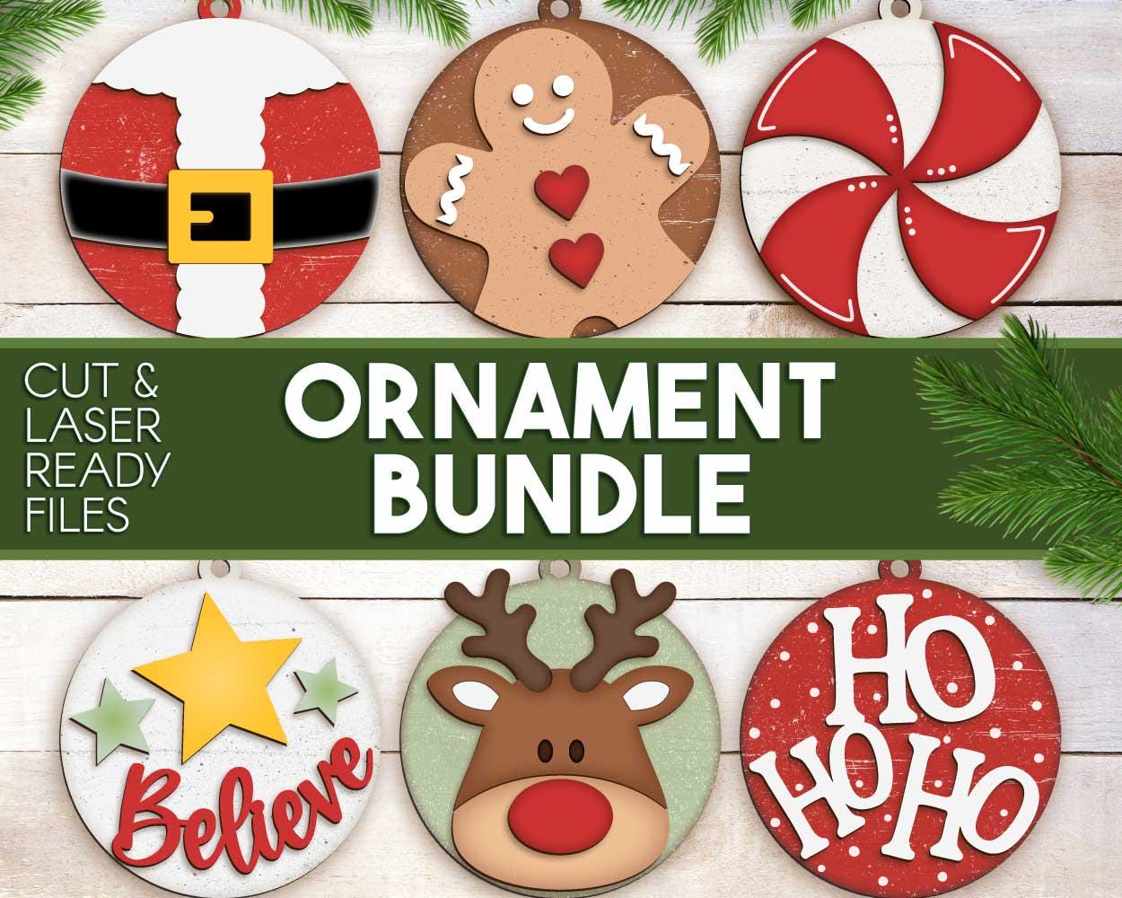 Christmas Ornament Bundle, Digital download, SVG laser cut file, Cricut, Santa gingerbread man reindeer design
