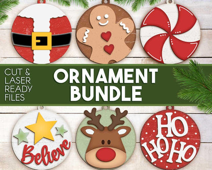 Christmas Ornament Bundle, Digital download, SVG laser cut file, Cricut, Santa gingerbread man reindeer design