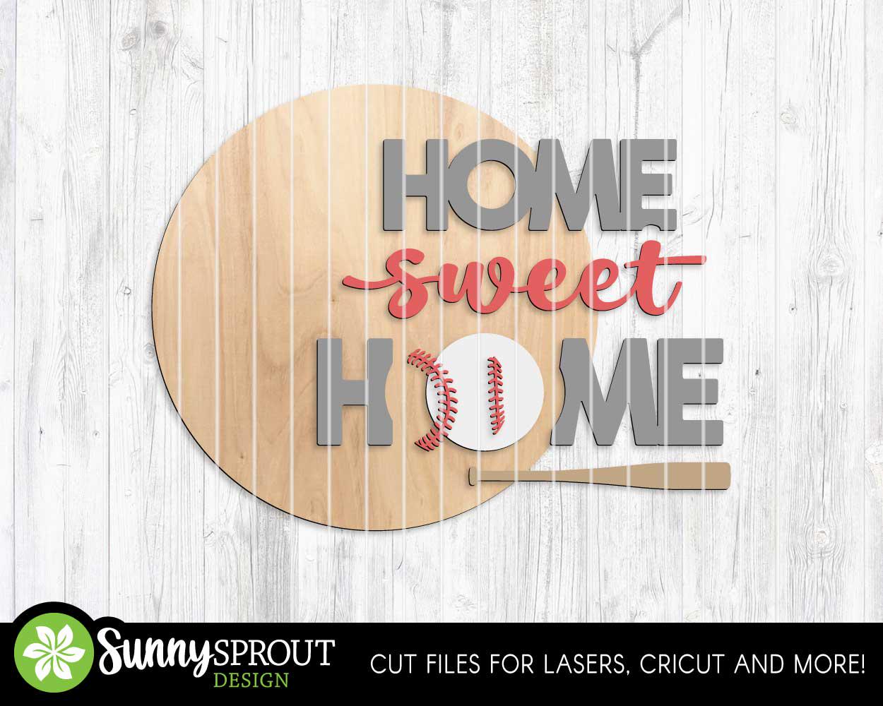 Home Sweet Home Baseball Sign, Digital Download, SVG Laser Cut File, Cricut, Round Door Hanger Design, Sports Decor