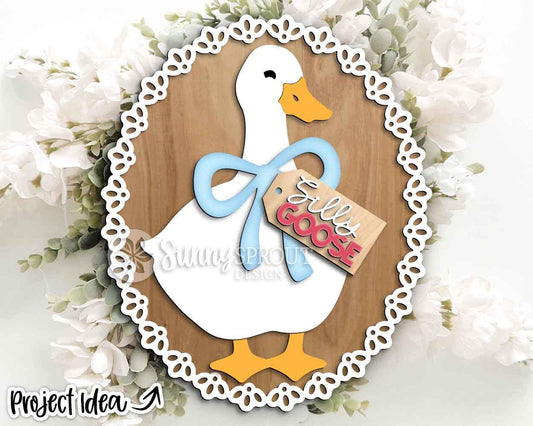Silly Goose Tag Sign, Digital download, SVG Laser cut file, Cricut, Oval door hanger design, Spring summer vintage cottage decor