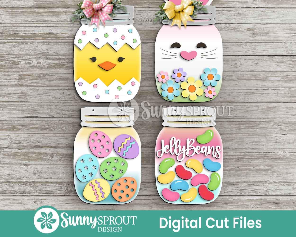 Easter Mason Jar Sign Bundle, Door hanger svg, Glowforge laser cut files, Cricut, Spring welcome sign svg