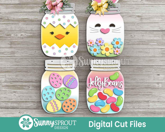 Easter Mason Jar Sign Bundle, Door hanger svg, Glowforge laser cut files, Cricut, Spring welcome sign svg