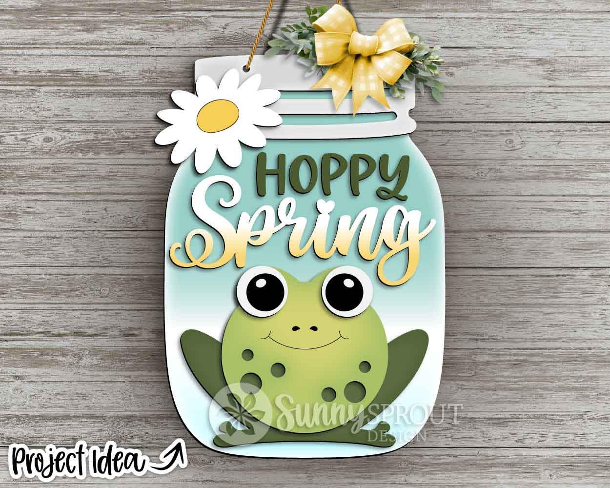 Hoppy Spring Frog Daisy Mason Jar Sign, Digital download, SVG Laser cut file, Cricut, Door hanger design