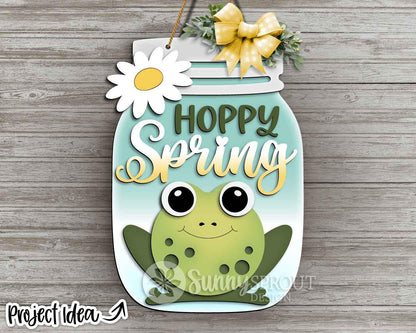 Hoppy Spring Frog Daisy Mason Jar Sign, Digital download, SVG Laser cut file, Cricut, Door hanger design