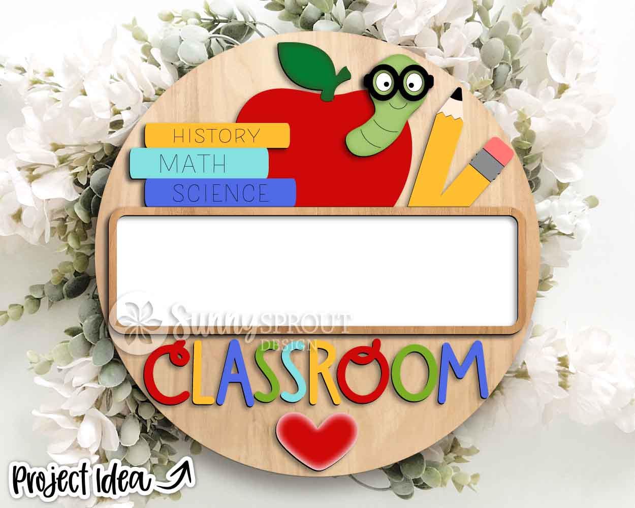 Classroom Chalkboard Teacher Name Sign, Digital download, SVG Laser cut file, Cricut, Round door hanger design, Personalize school decor
