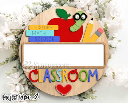 Classroom Chalkboard Teacher Name Sign, Digital download, SVG Laser cut file, Cricut, Round door hanger design, Personalize school decor