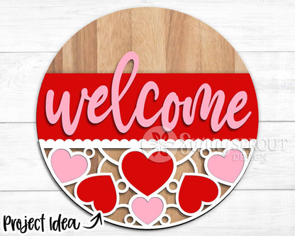 Valentine Laser Sign Bundle, Round door hanger, Glowforge laser file, Cricut cut svg, Silhouette, Heart welcome sign