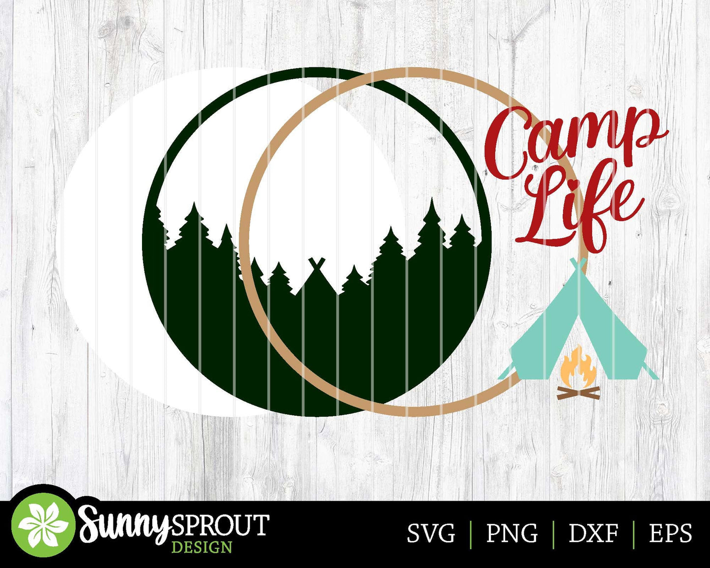 Camp Life Tent & Trees Sign, Digital download, SVG Laser cut file, Cricut, Round door hanger design, Camping cabin outdoor decor