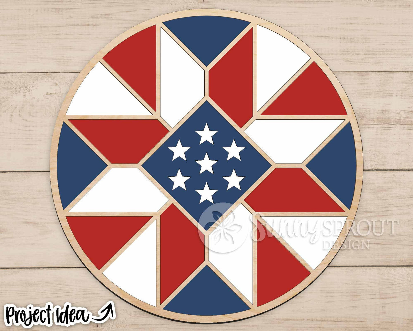 Patriotic Barn Quilt Sign, Digital Download, SVG Laser Cut File, Round Door Hanger Design, Patriotic 4th of July Decor