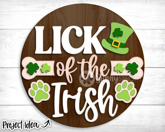 Dog Lick of the Irish Sign, Digital Download, SVG Laser Cut File, Cricut, Round Door Hanger Design, St. Patrick's Day Pet Decor