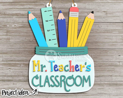 Classroom Teacher Name Sign, Digital download, SVG Laser cut file, Cricut, Door hanger design, Personalize school decor
