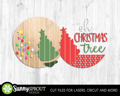 Vintage Ceramic Oh Christmas Tree Sign, Digital Download, SVG Laser Cut File, Cricut, Round Door Hanger Design