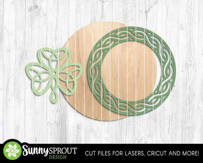 Celtic Knot Clover Sign, Digital Download, SVG Laser Cut File, Cricut, Round Door Hanger Design, St. Patrick's Day Decor