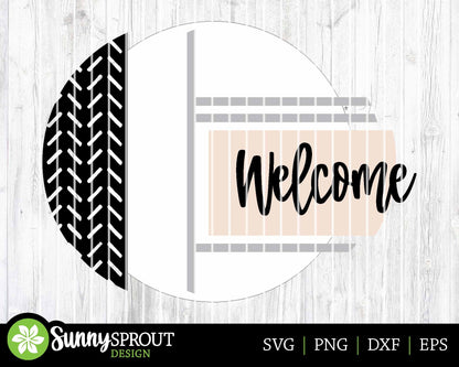 Welcome Vertical Pattern Sign, Digital Download, SVG Laser Cut File, Cricut, Modern Farmhouse Round Door Hanger Design