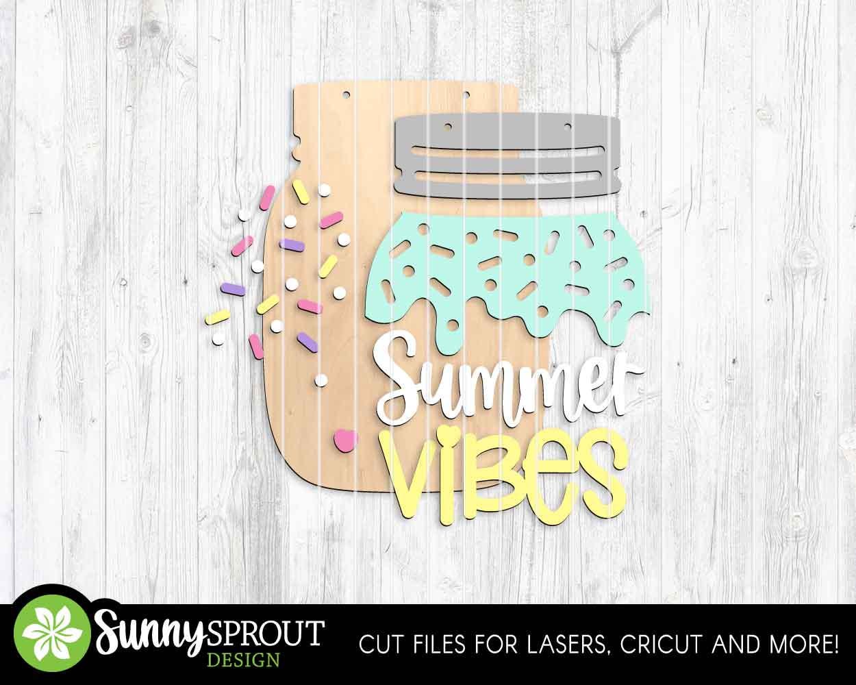 Summer Mason Jar Sign Bundle, Door hanger SVG, Glowforge laser cut file, Cricut, Summer wall decor sign svg