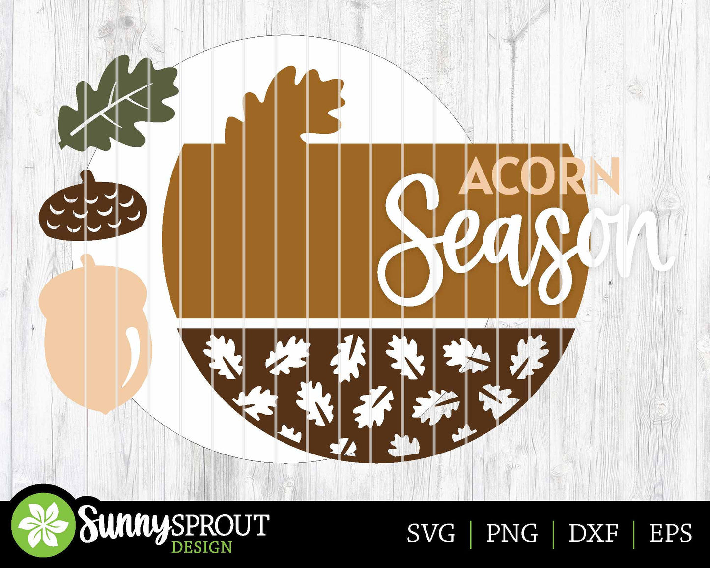 Acorn Season Oak Leaf Sign, Digital Download, SVG Laser Cut File, Cricut, Round Fall Door Hanger Design