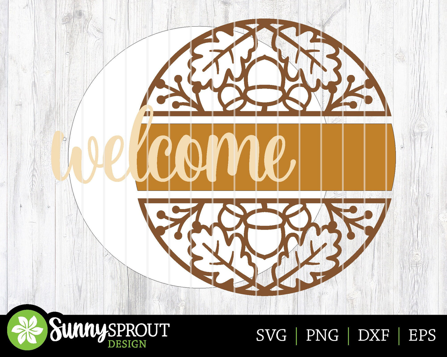 Welcome Fall Leaf Acorn Sign, Digital Download, SVG Laser Cut File, Cricut, Round Fall Door Hanger Design
