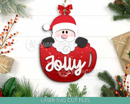 Peeking Cocoa Mug Ornament Bundle, Digital download, SVG laser cut file, Cricut, North Pole Christmas design