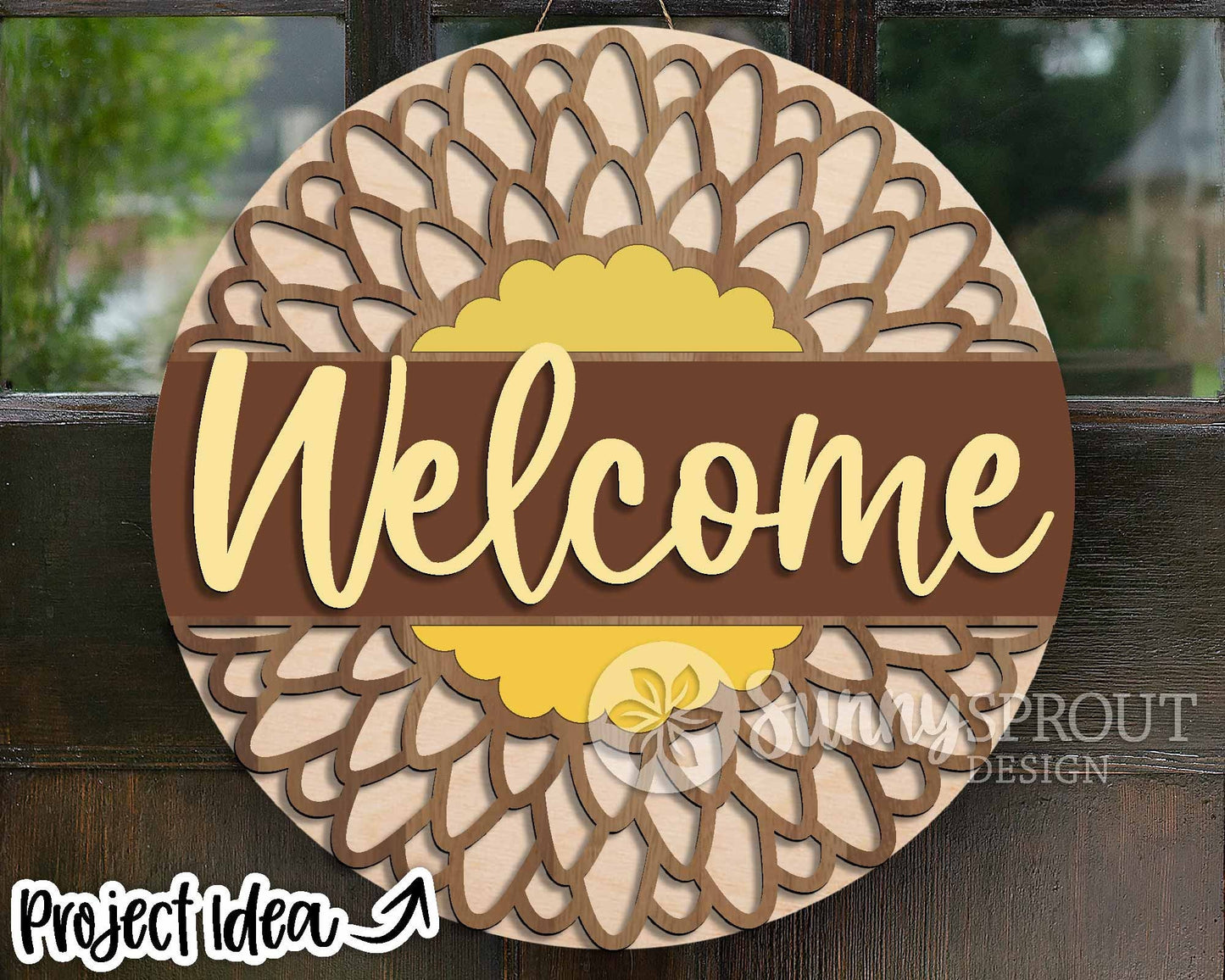 Welcome Round Sunflower Sign, Digital Download, SVG Laser Cut File, Cricut, Summer Fall Round Door Hanger Design